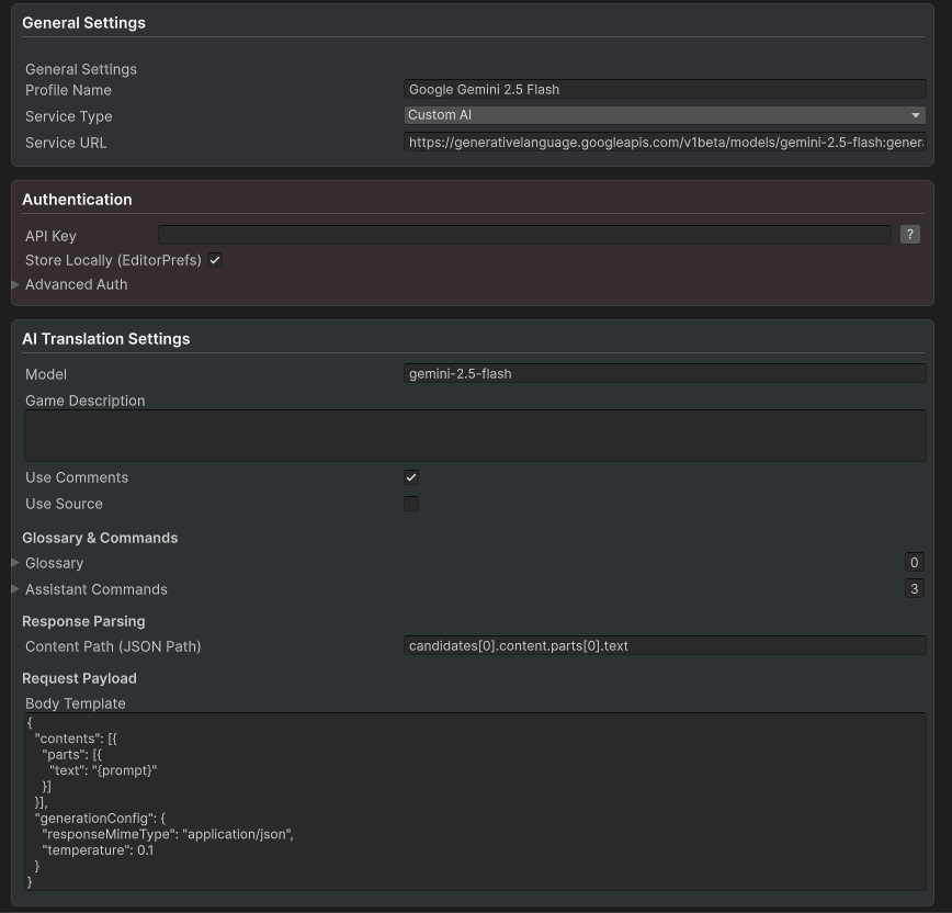 Custom AI service configuration